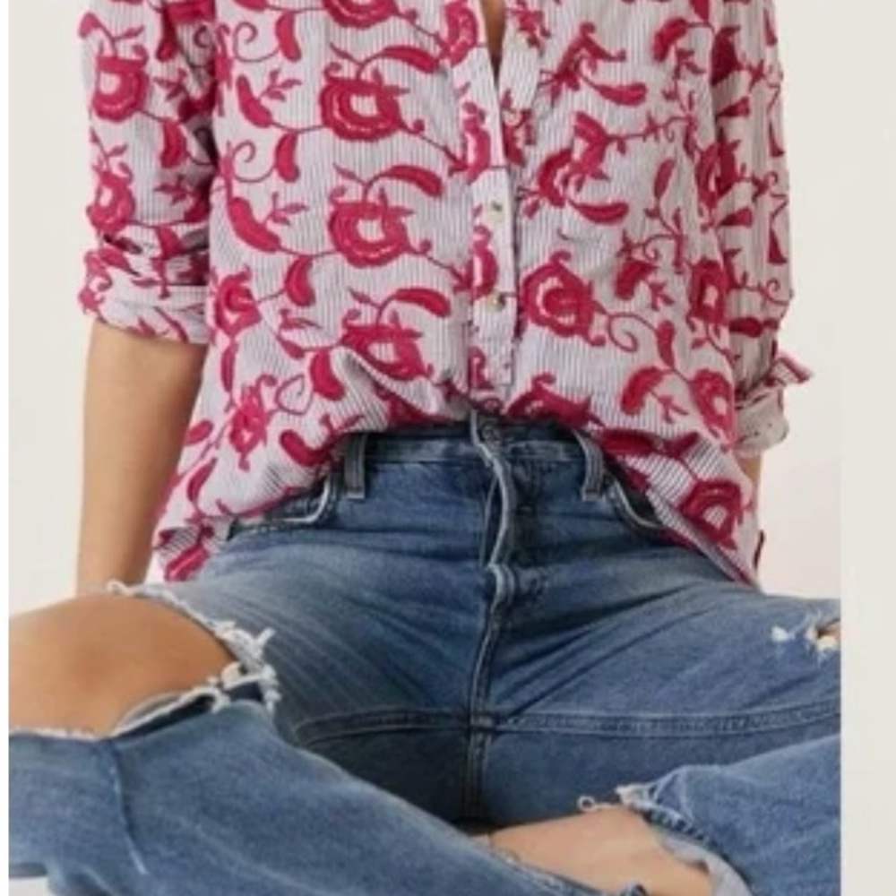 Anthropologie Pilcro The Whitney Trapeze Button Down Large Pink Combo